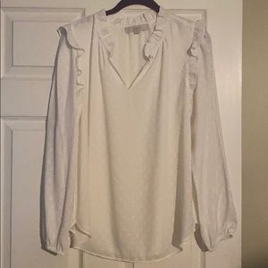 Loft Clip Dot Lined Ruffle Blouse Size M